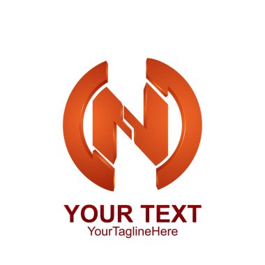 İlk harf N logo şablonu portakal teknoloji daire tasarım iş ve şirket kimliği için renkli