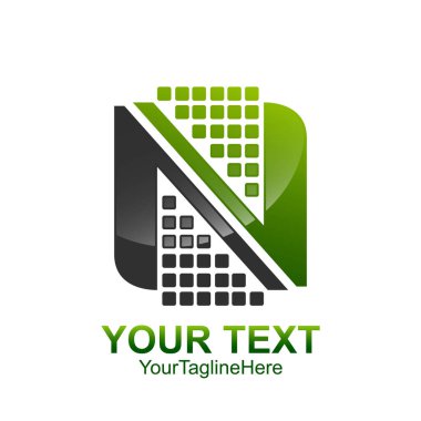 İlk harf N logo şablonu koyu gri yeşil pixle kare tasarım iş ve şirket kimliği için renkli