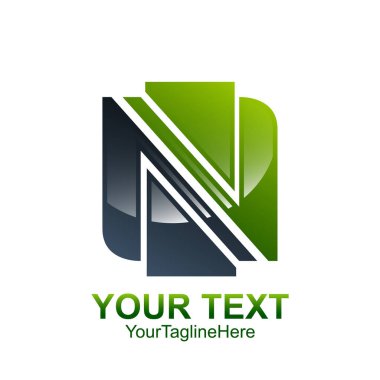 İlk harf N logo şablonu koyu gri yeşil kare tasarım iş ve şirket kimliği için renkli
