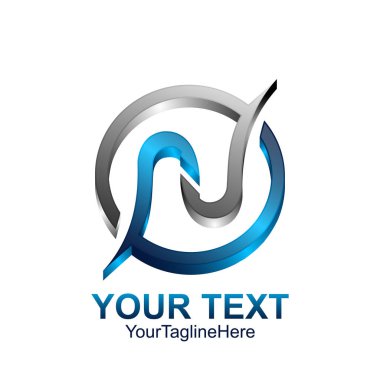 İlk harf N logo şablonu gri mavi cirlce dalga tasarım iş ve şirket kimliği için renkli
