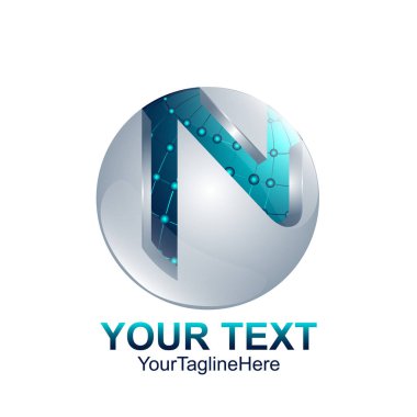 İlk harf N logo şablonu gümüş mavi daire küre tasarımı iş ve şirket kimliği için renkli