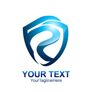 İlk harf P logo şablonu mavi kalkan tasarım iş ve şirket kimliği için renkli