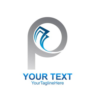 İlk harf P logo şablonu gümüş mavi tasarım iş ve şirket kimliği için renkli