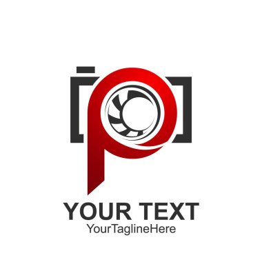 İlk harf P logo şablonu kırmızı kamera fotoğraf tasarım iş ve şirket kimliği için renkli