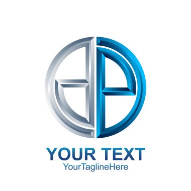 İlk harf Dp logo şablonu gümüş mavi daire tasarım iş ve şirket kimliği için renkli