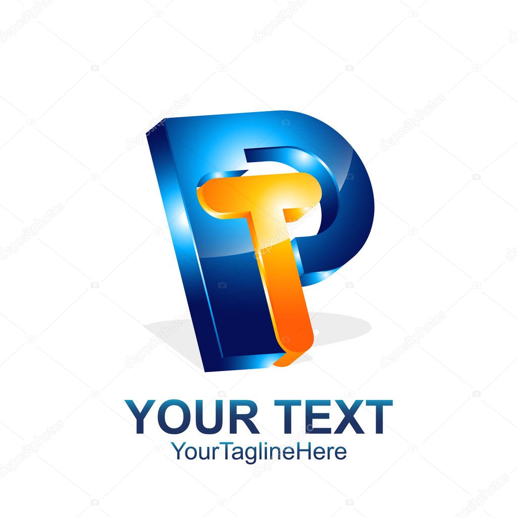 Initial letter PT or TP logo template colored orange blue 3d design for business and company identity
