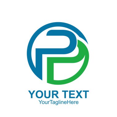 İlk harf P veya Pp logo şablonu mavi yeşil daire tasarım iş ve şirket kimliği için renkli
