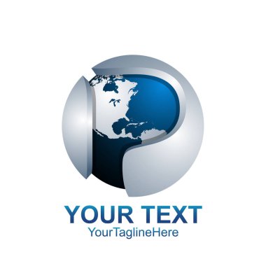 İlk harf P logo şablonu gümüş mavi küre dünya tasarımı iş ve şirket kimliği için renkli