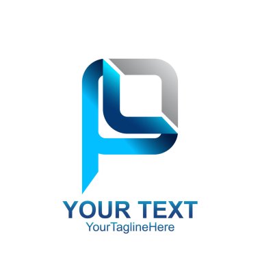 İlk harf P logo şablonu gümüş mavi tasarım iş ve şirket kimliği için renkli