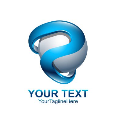 İlk harf P logo şablonu gümüş mavi daire küre tasarımı iş ve şirket kimliği için renkli