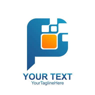 İlk harf P logo şablonu turuncu mavi tasarım iş ve şirket kimliği için renkli