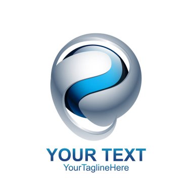 İlk harf P logo şablonu gümüş mavi daire küre tasarımı iş ve şirket kimliği için renkli