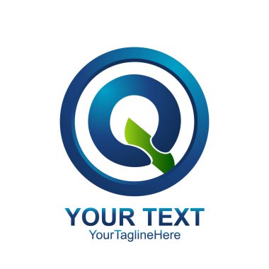 İlk harf Q logo şablonu mavi yeşil daire tasarım iş ve şirket kimliği için renkli