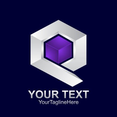İlk harf Q logo şablonu gümüş mor altıgen tasarım iş ve şirket kimliği için renkli