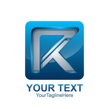 İlk harf R logo şablonu mavi gümüş kare tasarım iş ve şirket kimliği için renkli
