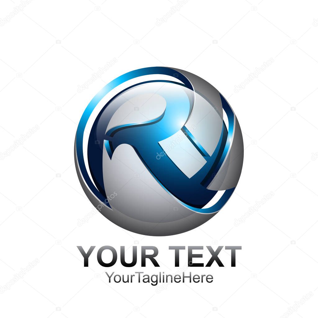 Initial letter R logo template colored blue green circle design for business and company identity