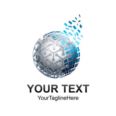 Yaratıcı soyut 3d piksel küre vektör logo tasarım şablonu öğesi. Kavramı mavi gümüş renkli simge