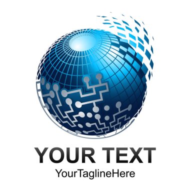 Yaratıcı soyut 3d piksel küre vektör logo tasarım şablonu öğesi. Kavramı mavi gümüş renkli simge