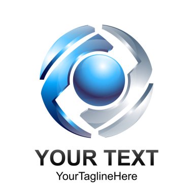 Yaratıcı soyut teknoloji küre vektör logo tasarım şablonu öğesi. Kavramı mavi gümüş renkli simge