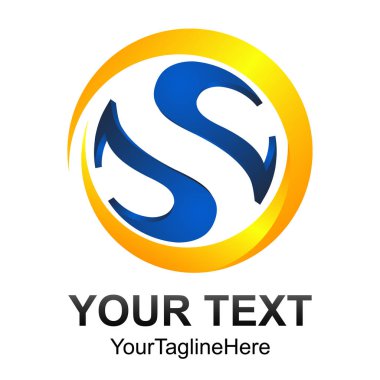 Yaratıcı soyut harf S vektör logo tasarım şablonu öğesi. Sarı daire mavi renkli kavramı simgesi