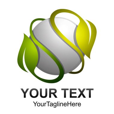 Yaratıcı soyut küre vektör logo tasarım şablonu öğesi bırakın. Renkli gümüş sarı yeşil kavram simgesi