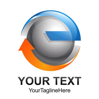 Yaratıcı soyut 3d vektör logo tasarım şablonu öğesi yukarı ok küre. Renkli gümüş mavi turuncu kavramı simgesi