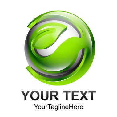 Yaratıcı soyut 3d küre vektör logo tasarım şablonu öğesi bırakın. Renkli gümüş yeşil kavram simgesi