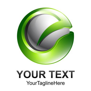 Yaratıcı soyut 3d mektup E vektör logo tasarım şablonu öğesini küre. Renkli yeşil gümüş kavramı simgesi