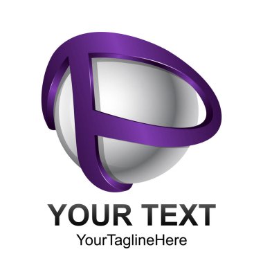 Yaratıcı soyut 3d P harfi vektör logo tasarım şablonu öğesi küre. Renkli Mor Gümüş kavramı simgesi