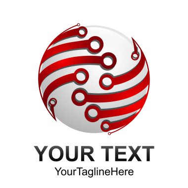 Yaratıcı soyut 3d teknoloji vektör logo tasarım şablonu öğesi küre. Renk kırmızı gümüş kavramı simgesi
