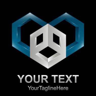 Mavi ve gri logo şablonu öğesi küp altıgen 3d tarzında