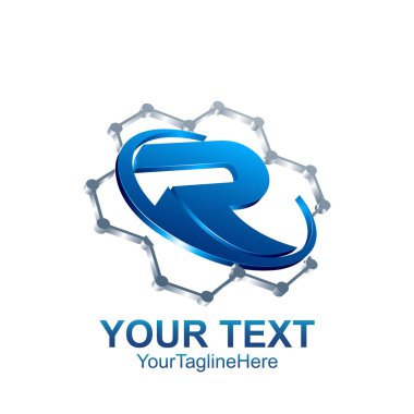 İlk harf R logo şablonu renkli mavi daire çizmek için iş ve şirket kimlik swoosh