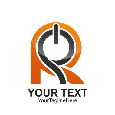 İlk harf R logo şablonu turuncu gri güç düğmesi tasarımı iş ve şirket kimliği için renkli