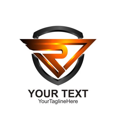 İlk harf R logo şablonu turuncu gri kalkan tiangle tasarım iş ve şirket kimliği için renkli
