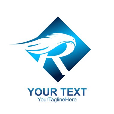 İlk harf R logo şablonu mavi kare kanat tasarımı iş ve şirket kimliği için renkli