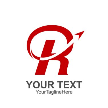 İlk harf R logo şablonu tasarım iş ve şirket kimliği için yukarı kırmızı ok renkli