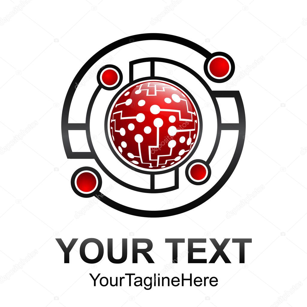 Creative abstract circle geomtric technology vector logo design template element. Colored black red concept icon
