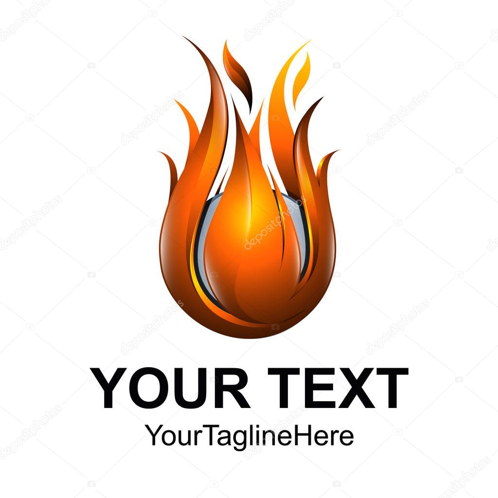 Concept abstract design flame fire ball logo template in orange and gray