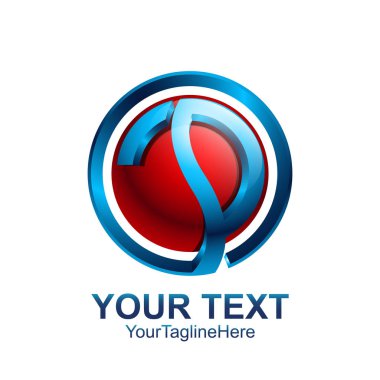 İlk harf P logo şablonu kırmızı mavi daire küre tasarımı iş ve şirket kimliği için renkli