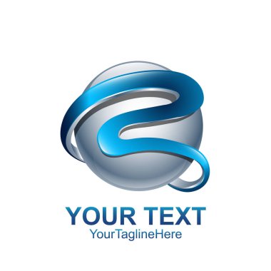 İlk harf R logo şablonu mavi daire küre tasarımı iş ve şirket kimliği için renkli