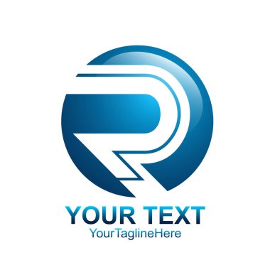 İlk harf R logo şablonu mavi daire küre tasarımı iş ve şirket kimliği için renkli