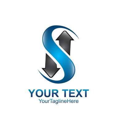 S harfi logo simge şablonu. Sembol S logo ok stili vektör şirket adını marka için. Beyaz arka plan üzerinde izole.