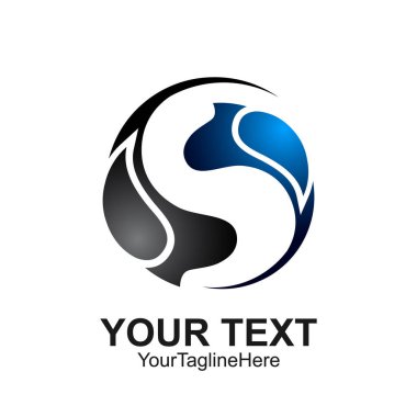 S harfi logo tasarım şablonu mavi gri daire su damla tasarım iş ve şirket kimliği için renkli. Soyut ilk S alfabe logo öğesi.