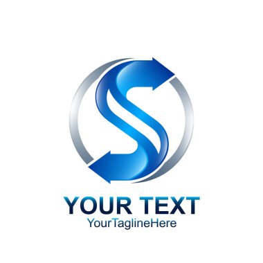 S harfi logo tasarım şablonu gümüş mavi daire ok tasarım iş ve şirket kimliği için renkli. Soyut ilk S alfabe logo öğesi.