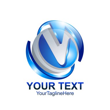 Harf V logo tasarım şablonu gümüş mavi daire küre tasarımı iş ve şirket kimliği için renkli. Soyut ilk V alfabe logo öğesi.