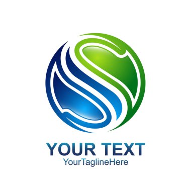 S harfi logo tasarım şablonu yeşil mavi daire tasarım iş ve şirket kimliği için renkli. Soyut ilk S alfabe logo öğesi.