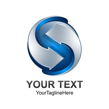 S harfi logo tasarım şablonu gümüş mavi daire küre ok tasarımı iş ve şirket kimliği için renkli. Soyut ilk S alfabe logo öğesi.