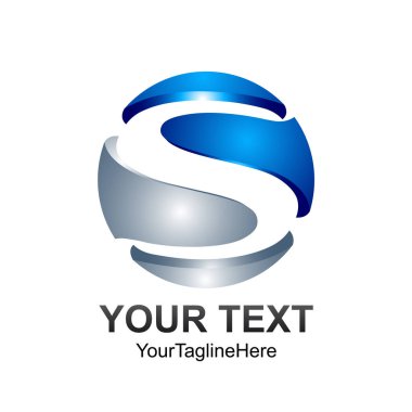 S harfi logo tasarım şablonu gümüş mavi 3d renkli daire iş ve şirket kimliği için tasarlamak. Soyut ilk S alfabe logo öğesi.