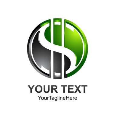 S harfi logo tasarım şablonu siyah yeşil daire doları tasarım iş ve şirket kimliği için renkli. Soyut ilk S alfabe logo öğesi.