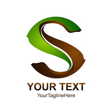 S harfi logo tasarım şablonu iş ve şirket kimliği için yeşil kahverengi tasarım renkli. Soyut ilk S alfabe logo öğesi.